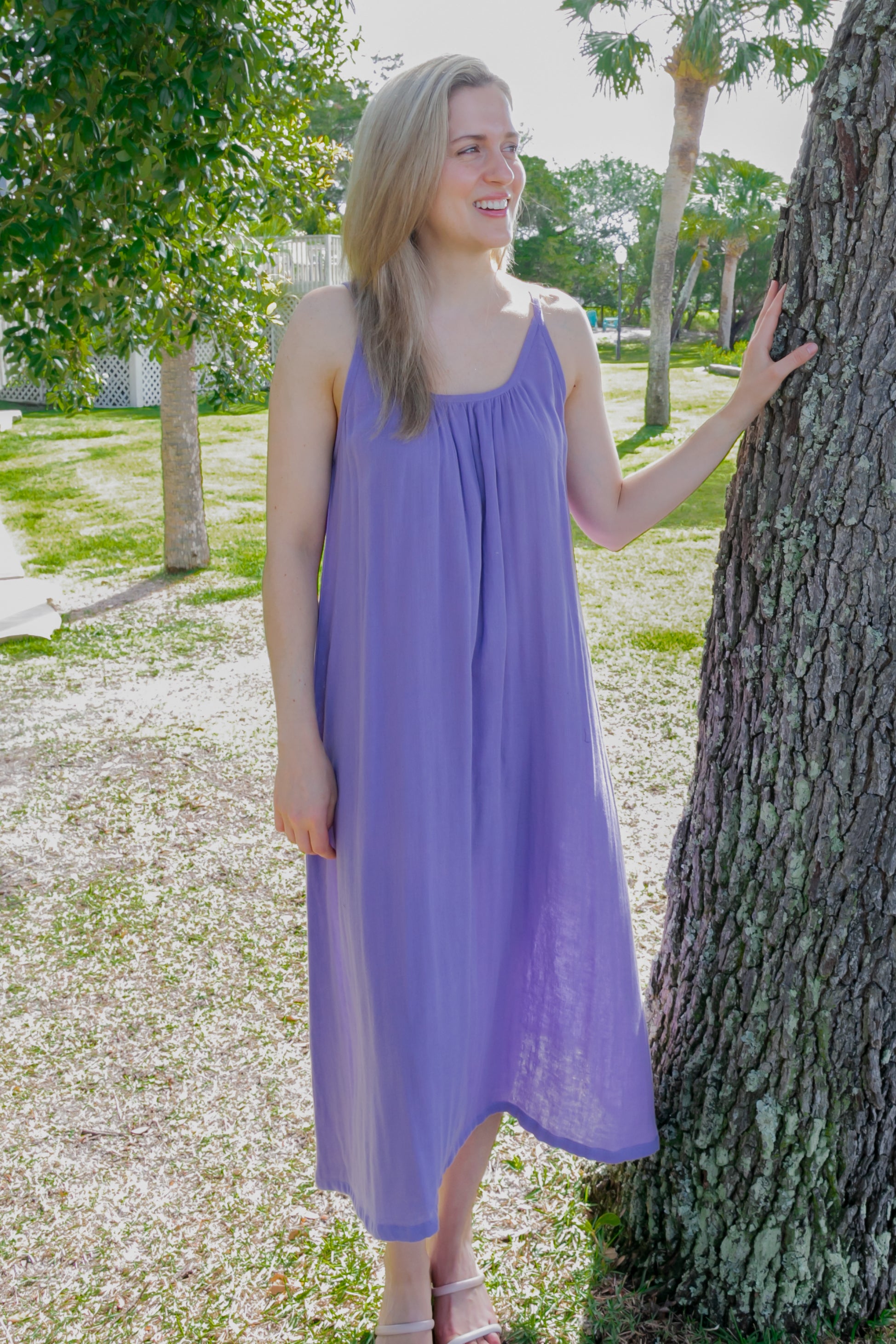 Gracie Gauze Midi Dress in Purple