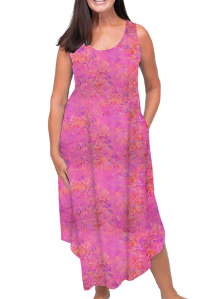 Amy Midi Dress in Blue Tie-Dye and Pink Hand Printed Batik