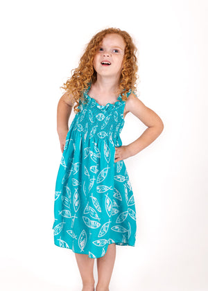 Audrey Toddler Dress | Aqua Fish
