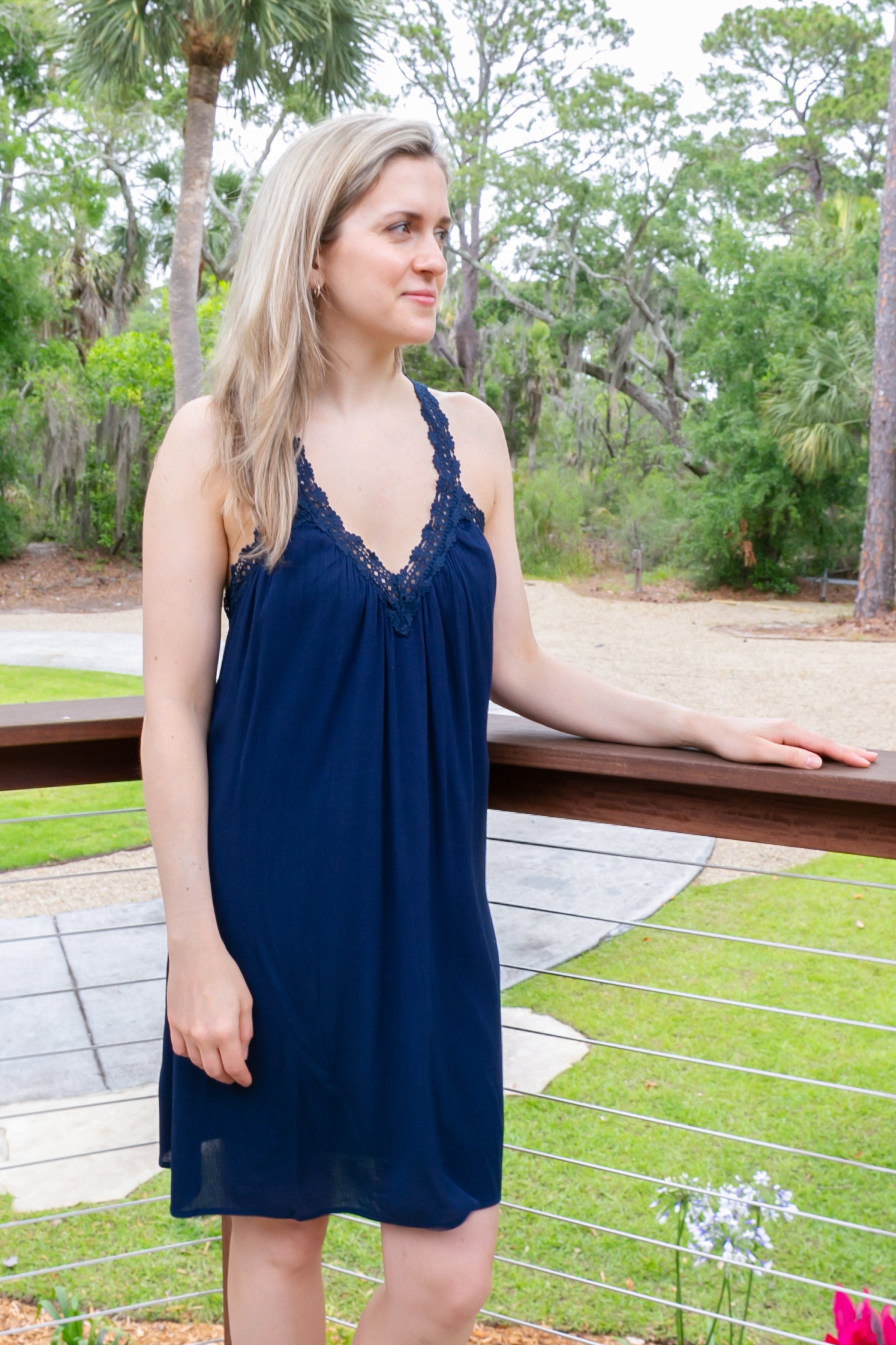 Barbara Dress in Navy and White