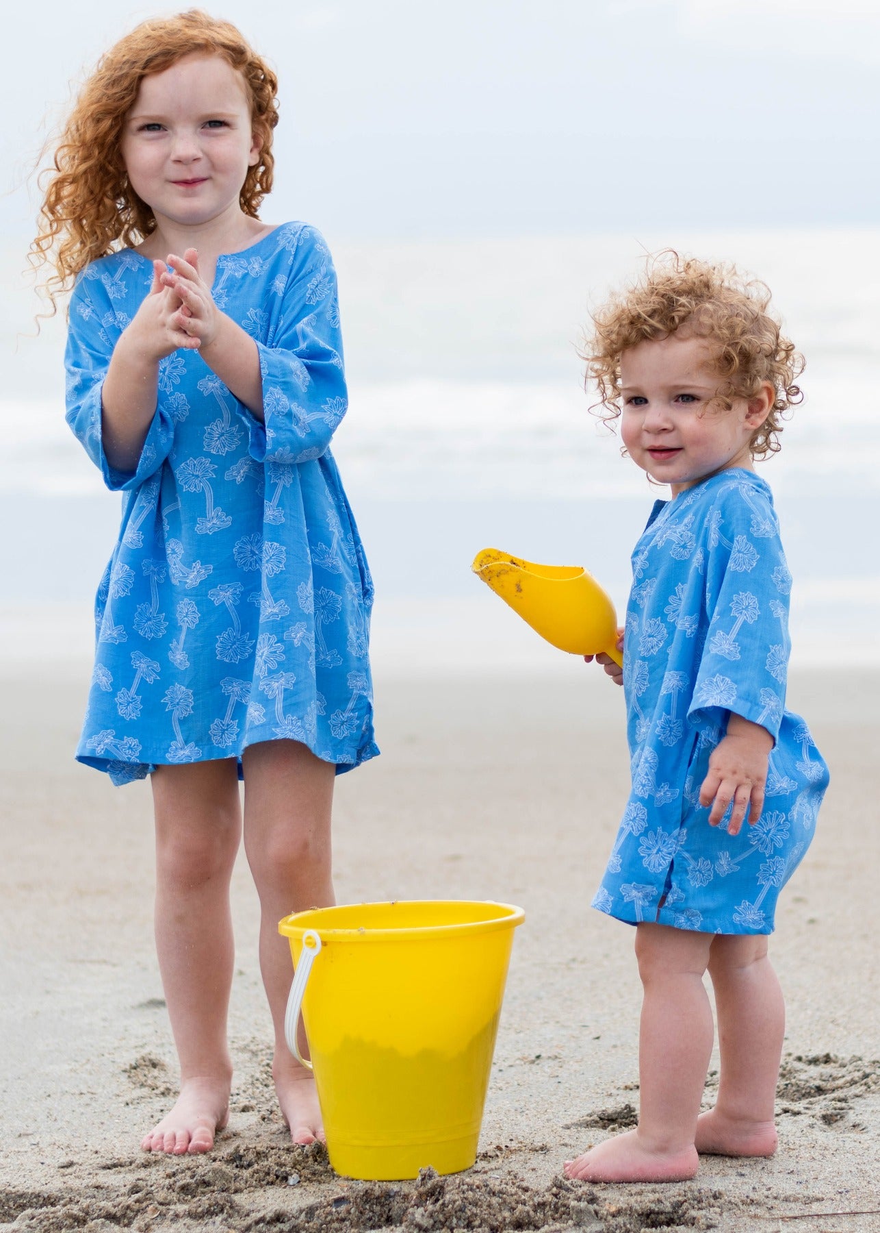 Claire Children's Cover Up | Blue Palm Print