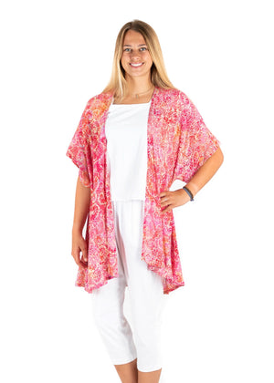 cover up kimono short sleeve cardigan pink orange