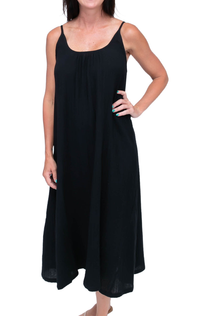 Gracie Gauze Midi Dress in Black