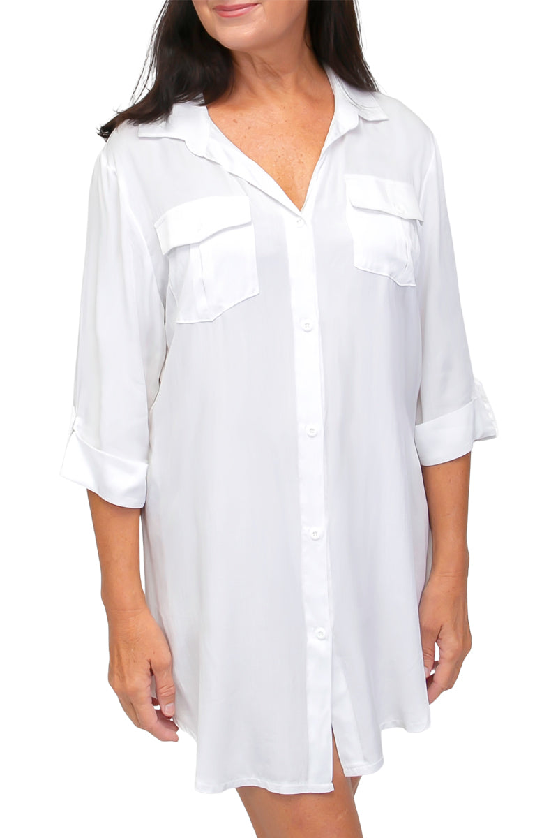 Lisa Button Up Shirt Cover Up | White